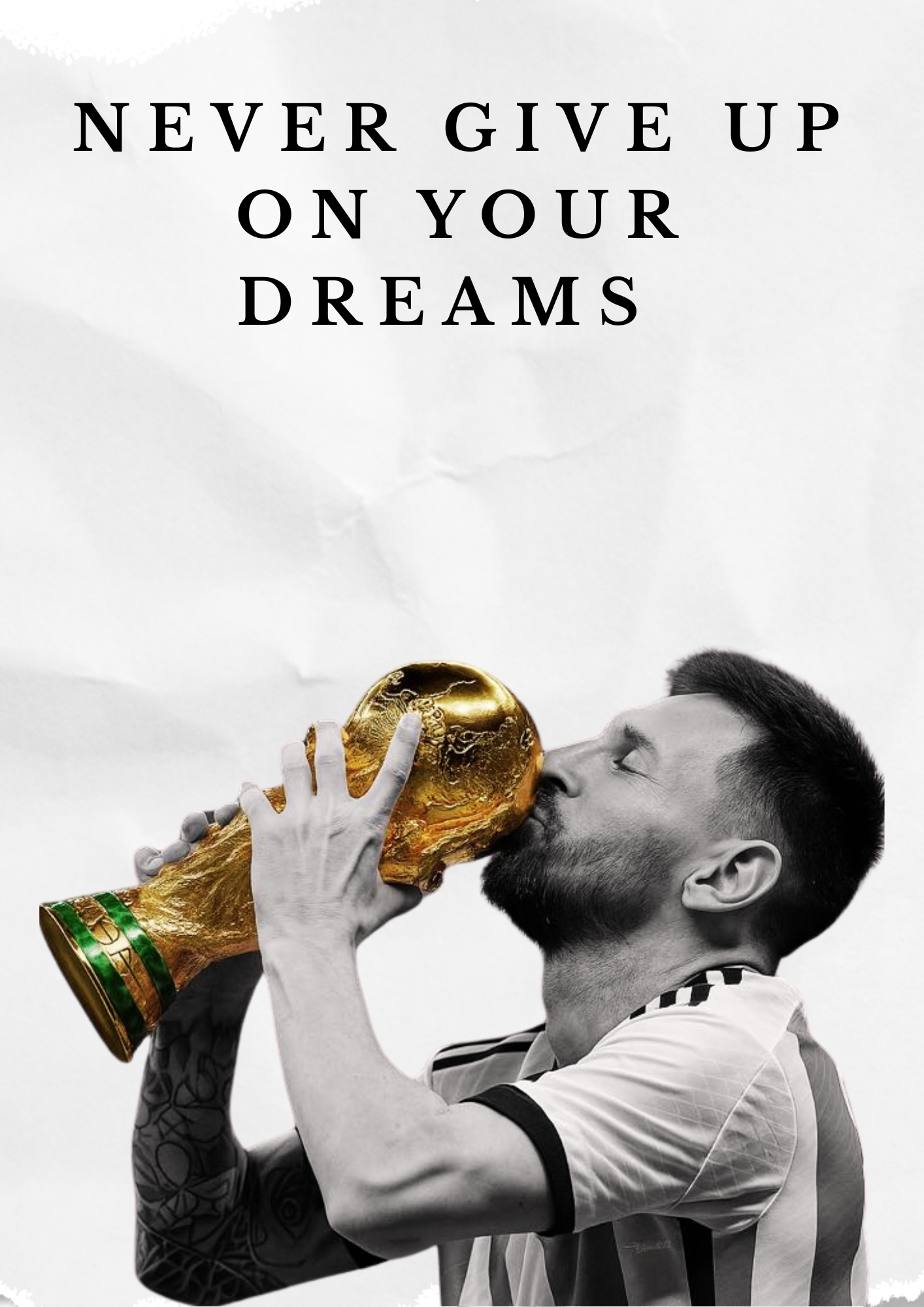 Plakat piłkarski - NEVER GIVE UP Lionel Messi